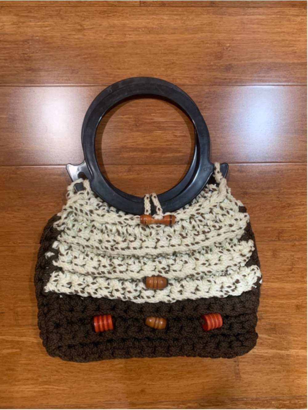 Vntg 70’s Women's Crochet Shoulder Bag One Size Brown Beige